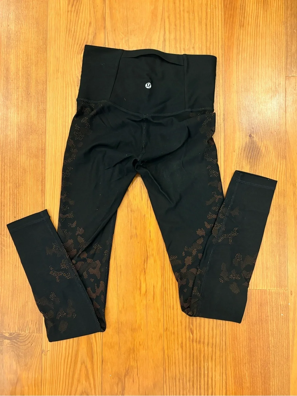 lululemon athletica Black Kids Leggings with Subtle Leopard Mesh Panels